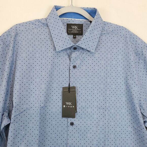 WRK Work Rest Karma Geo Dot Dress Shirt 4 Way Stretch Flip Cuff Men 18 Blue - Picture 13 of 13